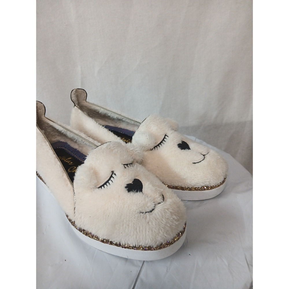 Irregular Choice Baby Bear White Faux Fur Glitter Platform Loafers Shoes Sz 10